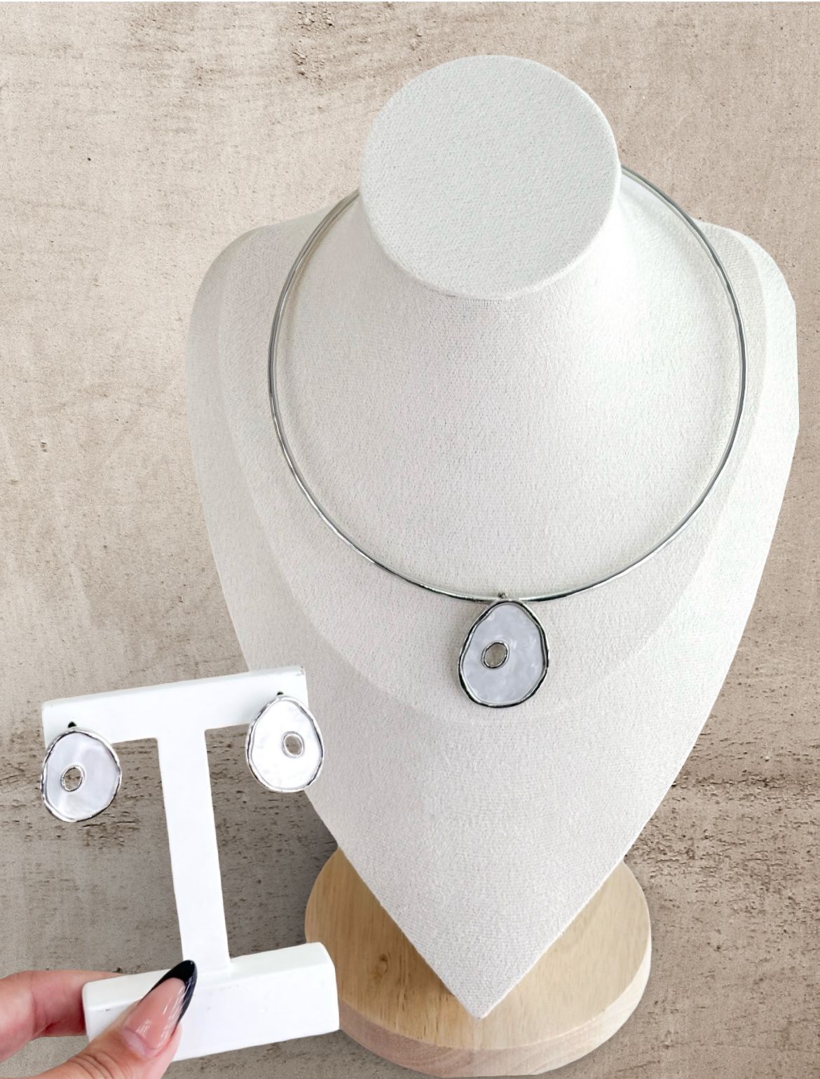 Conjunto colar aro mais brincos prateado